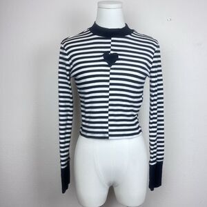 Hot Topic Shirt Juniors Medium Striped Heart Mock Neck Goth Punk Black White